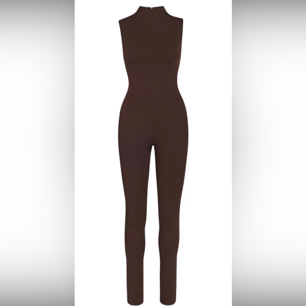 SKIMS Cocoa ALL IN ONE Sleeveless Mock Neck One Piece Bodysuit Catsuit S NWT